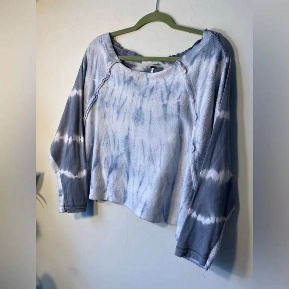 Free People ||Tie Dye Oversized Sweatshirt Cotton Blue Crop Dolman Sleeves, Sm - Picture 5 of 8